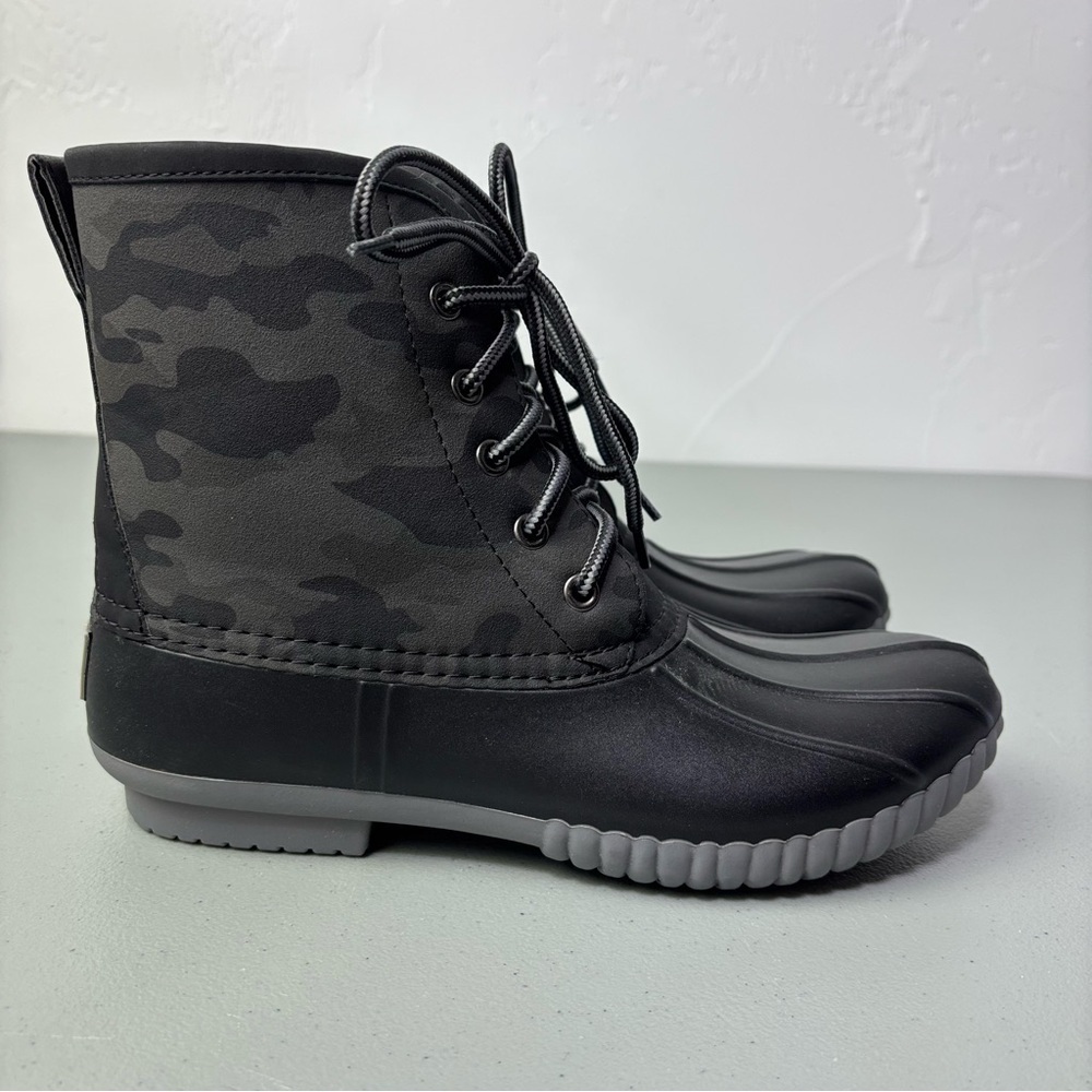 MarleyLilly Women's Camo Duck Boots Size 8 Black Embroidered Custom Onyx Camo